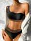 Contrast Trim One Shoulder Bikini Swimsuit