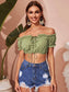 Frill Trim Bardot Lace Up All Over Print Top