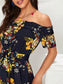 Off Shoulder Ruffle Trim Self Belted Floral Dress