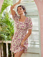 Allover Floral Shirred Waist A-line Dress