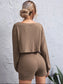 Drop Shoulder Rib-knit Crop Top & Wide Waistband Shorts Set