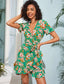 Ruffle Trim Wrap Belted Floral Dress