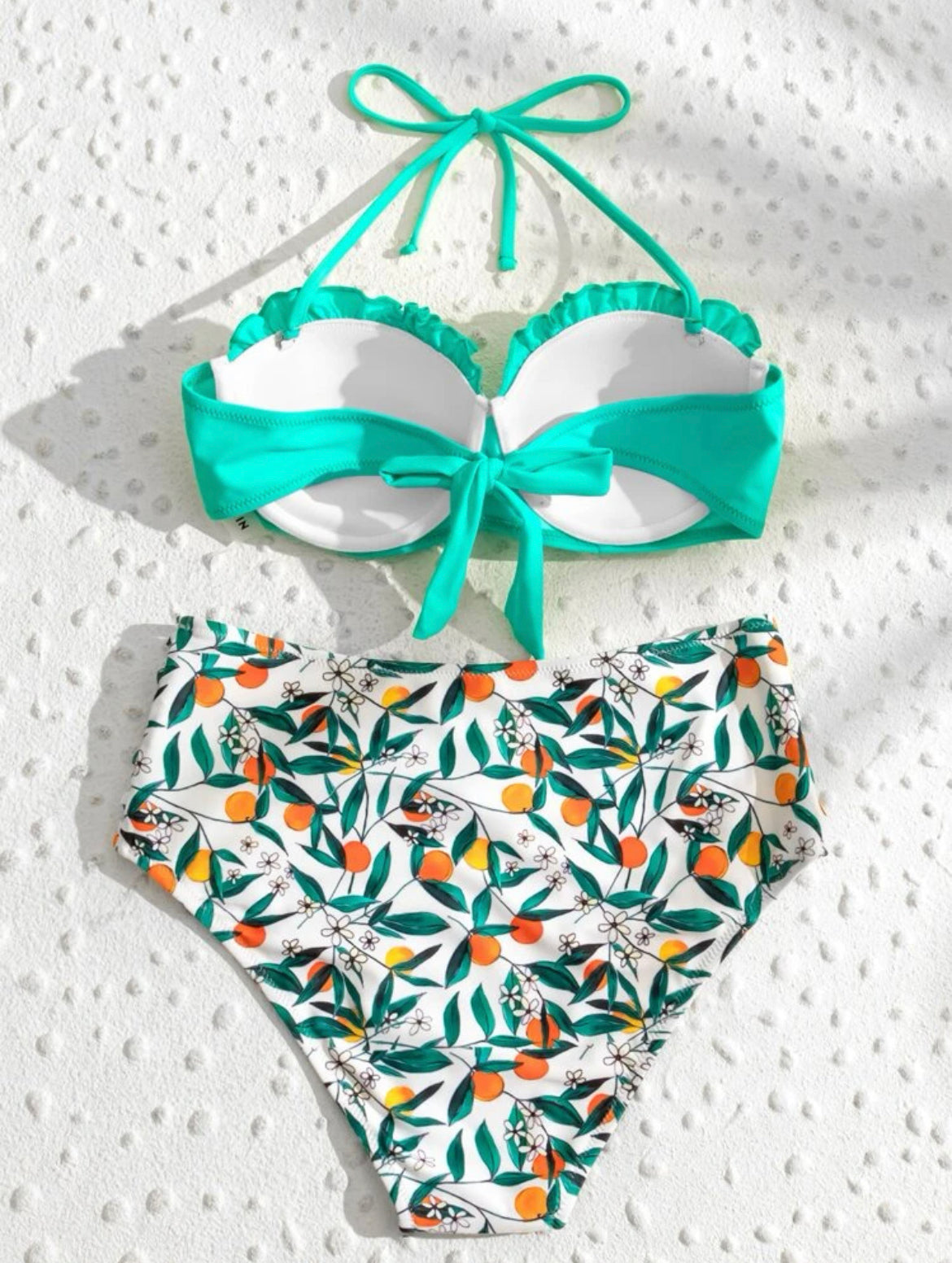 Floral & Fruit Print Frill Push Up Bikini Swimsuit
