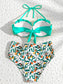Floral & Fruit Print Frill Push Up Bikini Swimsuit