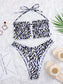 Allover Print Frill Halter Bikini Swimsuit