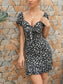Ditsy Floral Print Sweetheart Neck Tie Front Dress