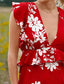 Plunging Neck Tie Back Ruffle Trim Floral Dress