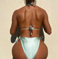 Satin Ruched Halter Thong Bikini Swimsuit