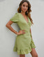 Overlap Collar Tie Side Ruffle Trim Wrap Hem Dress