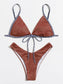 Striped Binding Glitter High Cut Bikini Swimsuit