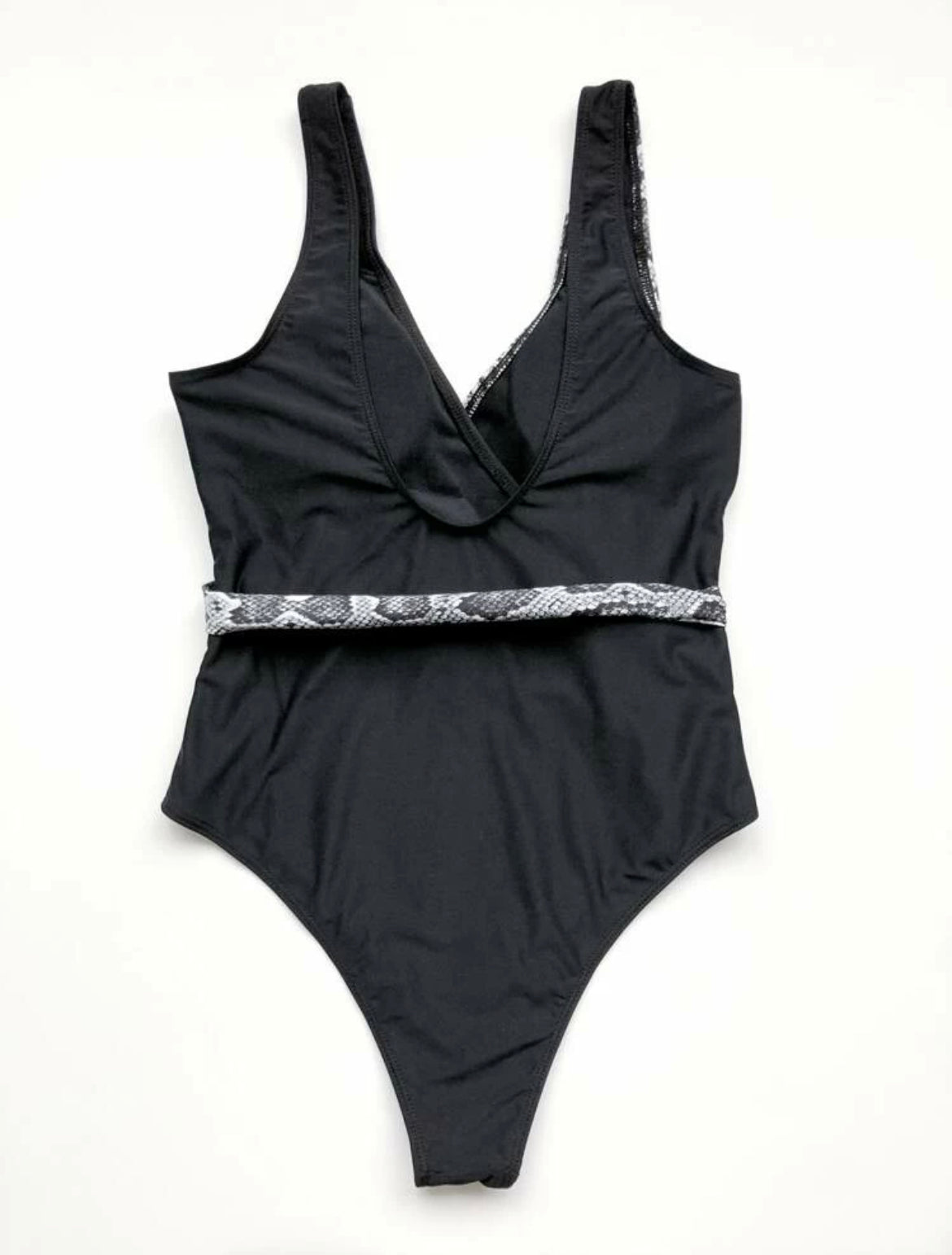 Belted Contrast Snakeskin One-Piece Swimsuit