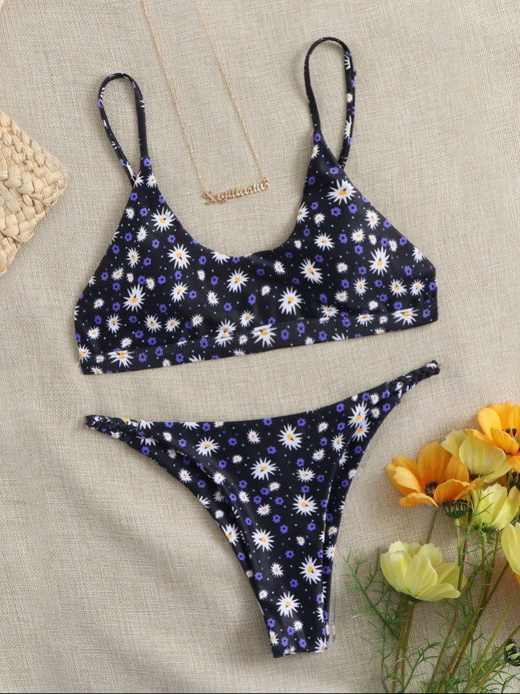 Ditsy Floral Tanga Bikini Swimsuit