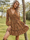 Allover Floral Print Ruffle Hem Belted Dress