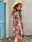V-neck Floral Belted A-line Dress