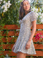 Ruched Sleeve High Waist Allover Print Dress