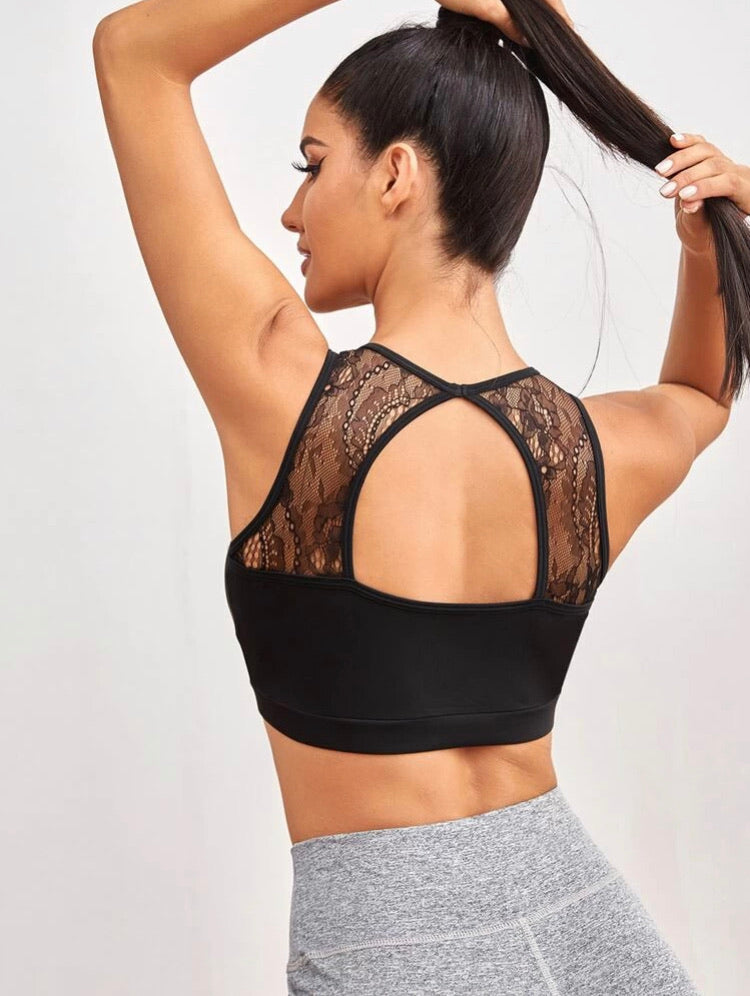 Lace Panel Peekaboo Back Sports Bra