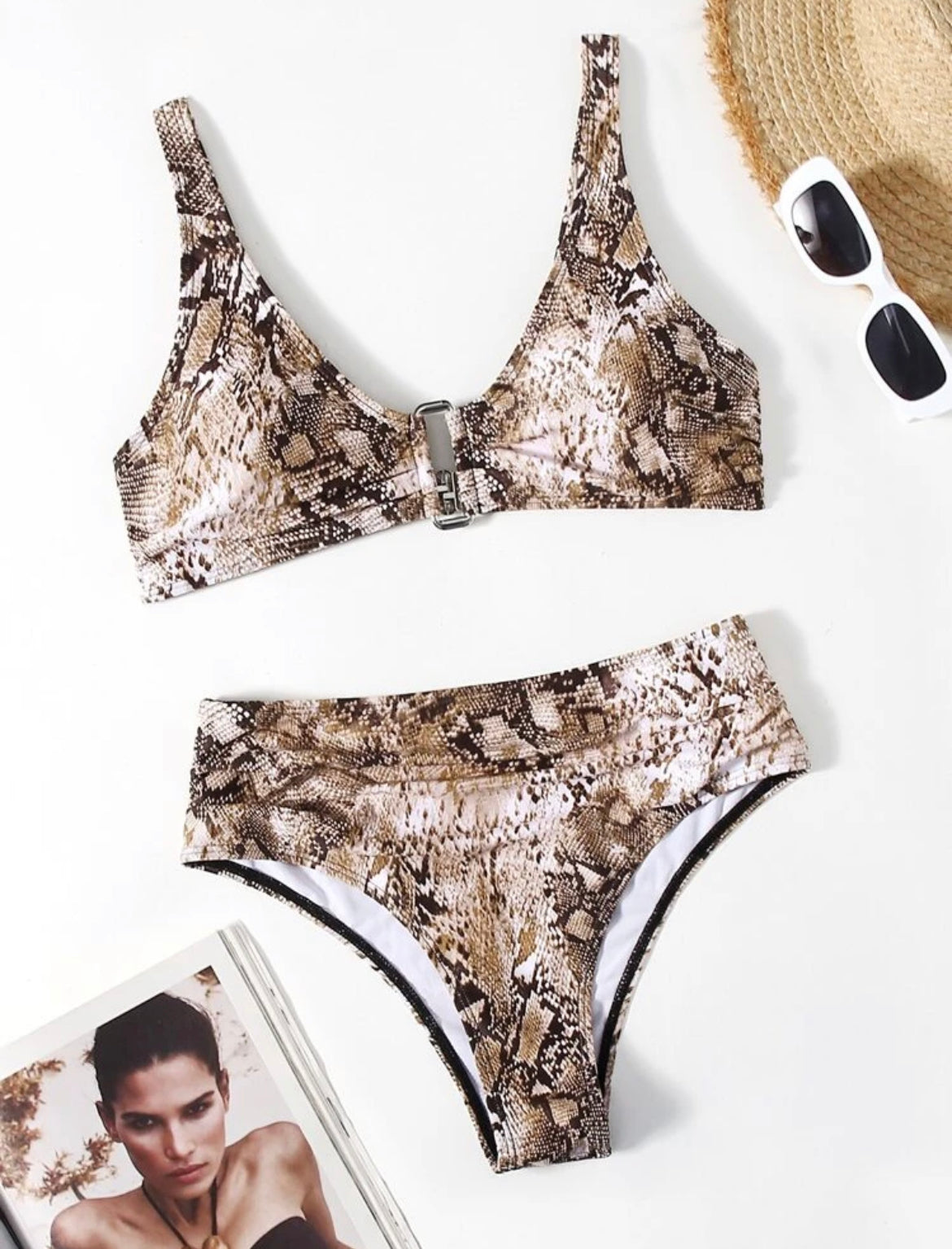 Snakeskin Print High Waist Bikini Swimsuit