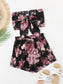 Tie Front Floral Print Tube Top & Shorts Set