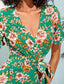 Ruffle Trim Wrap Belted Floral Dress