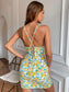 Sunflower Print Lace Up Back Dress