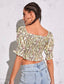 Ditsy Floral Shirred Ruffle Trim Blouse
