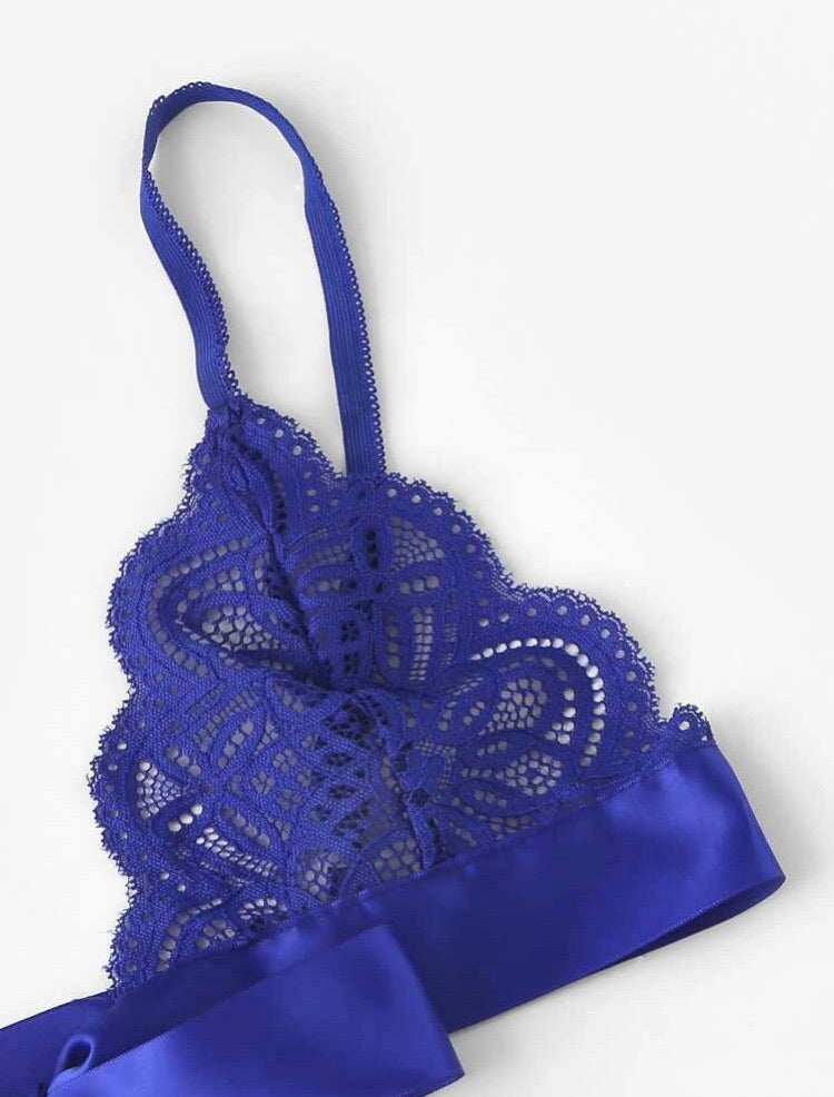 Tie Side Scalloped Trim Lace Lingerie Set