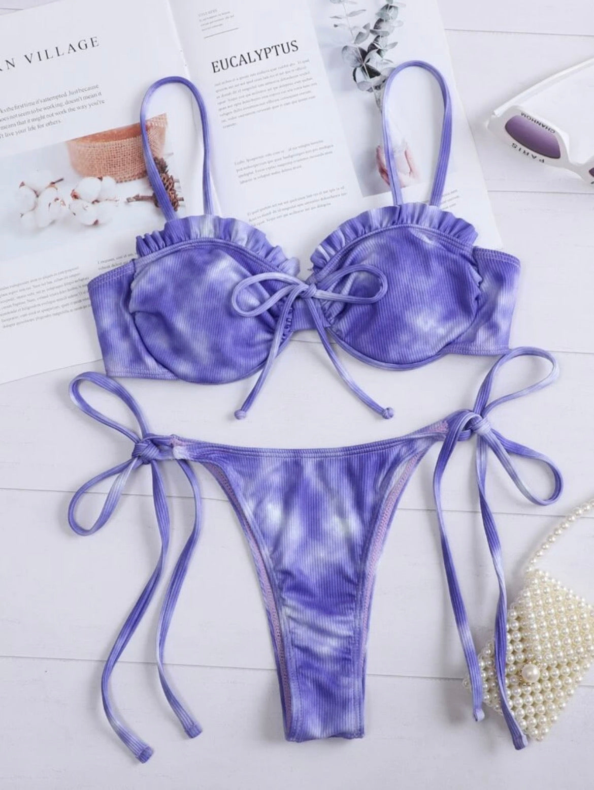Tie Dye Rib Underwire Thong Bikini Swimsuit