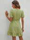 Overlap Collar Tie Side Ruffle Trim Wrap Hem Dress