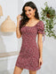 Ditsy Floral Print Square Neck Knot Cuff Dress