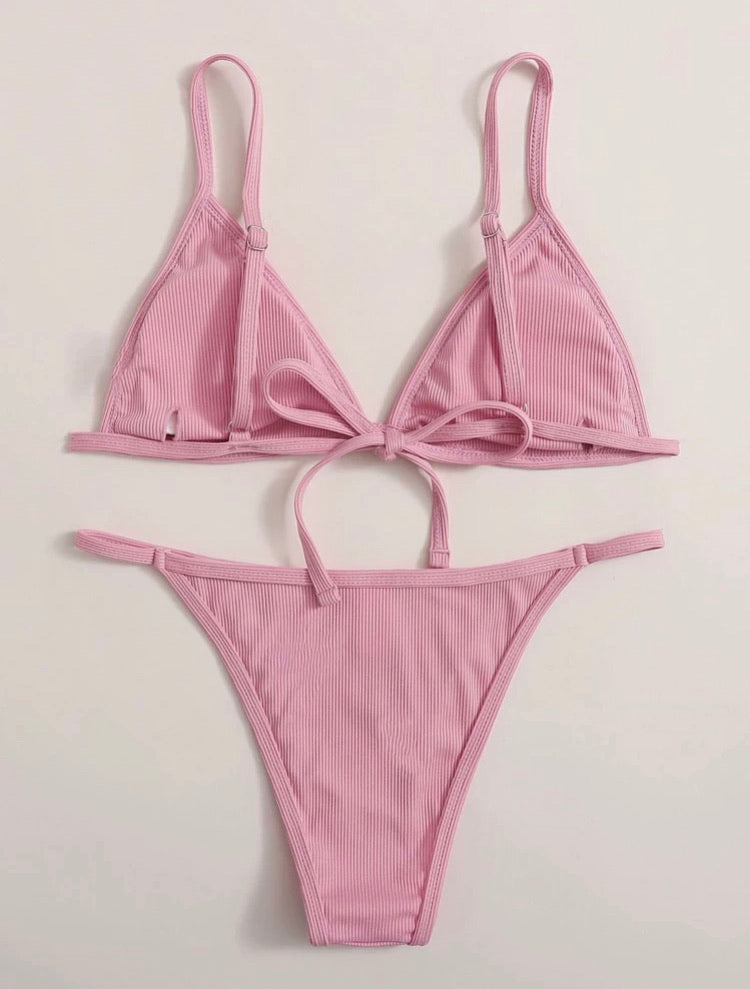 Ribbed Triangle Tanga Bikini Swimsuit