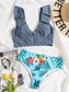 Tropical Ruffle Trim Bikini Swimsuit