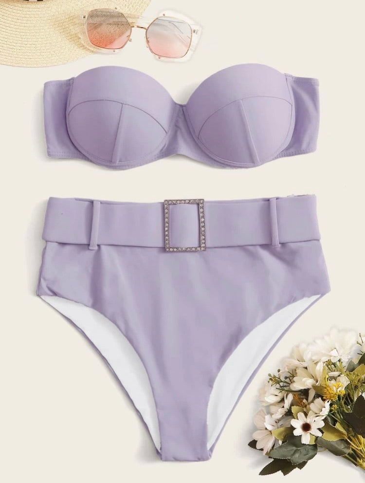 Underwire Belted High Waist Bikini Swimsuit