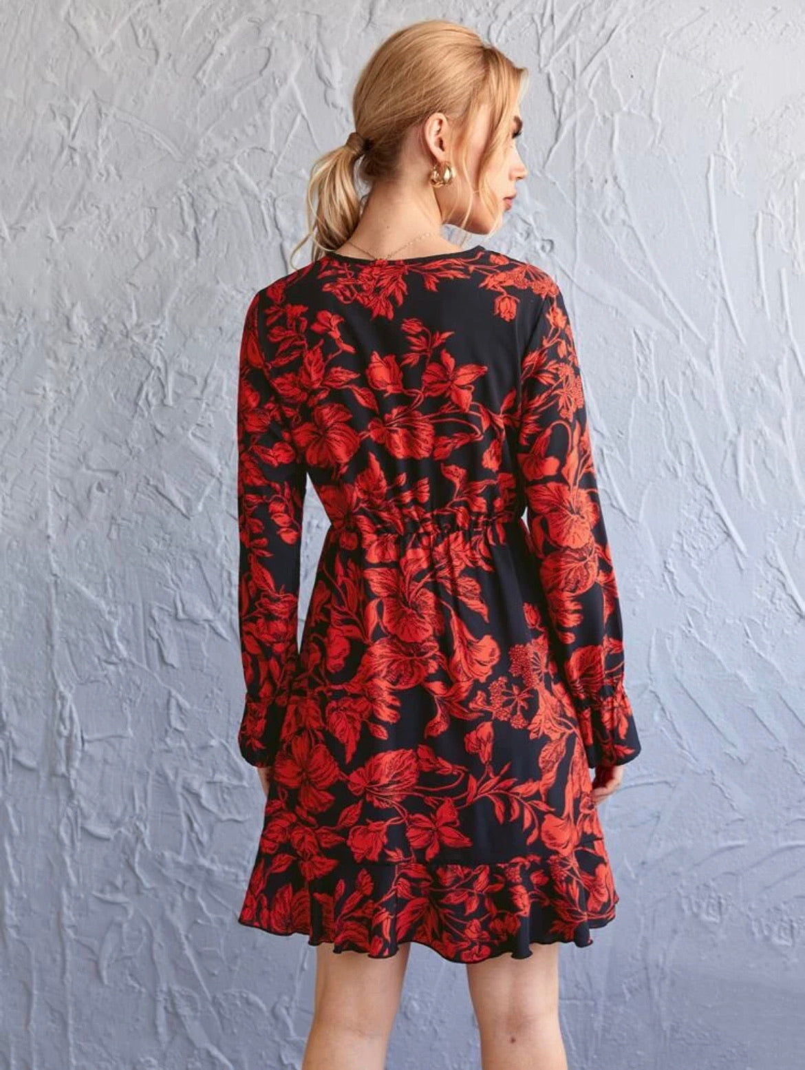 Surplice Neck Flounce Sleeve Dress