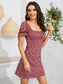 Ditsy Floral Print Square Neck Knot Cuff Dress