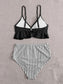 Striped Ruffle Hem High Waisted Bikini Swimsuit