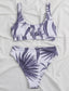 Palm Print High Waisted Bikini Swimsuit