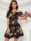 Off Shoulder Ruffle Trim Self Belted Floral Dress