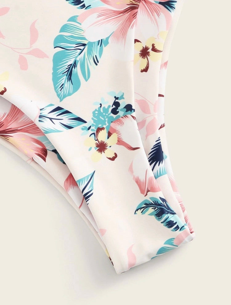 Knot Front Bandeau with Tropical Highwaist Bikini