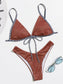 Striped Binding Glitter High Cut Bikini Swimsuit