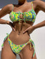Allover Print Tie Front Thong Bikini Swimsuit