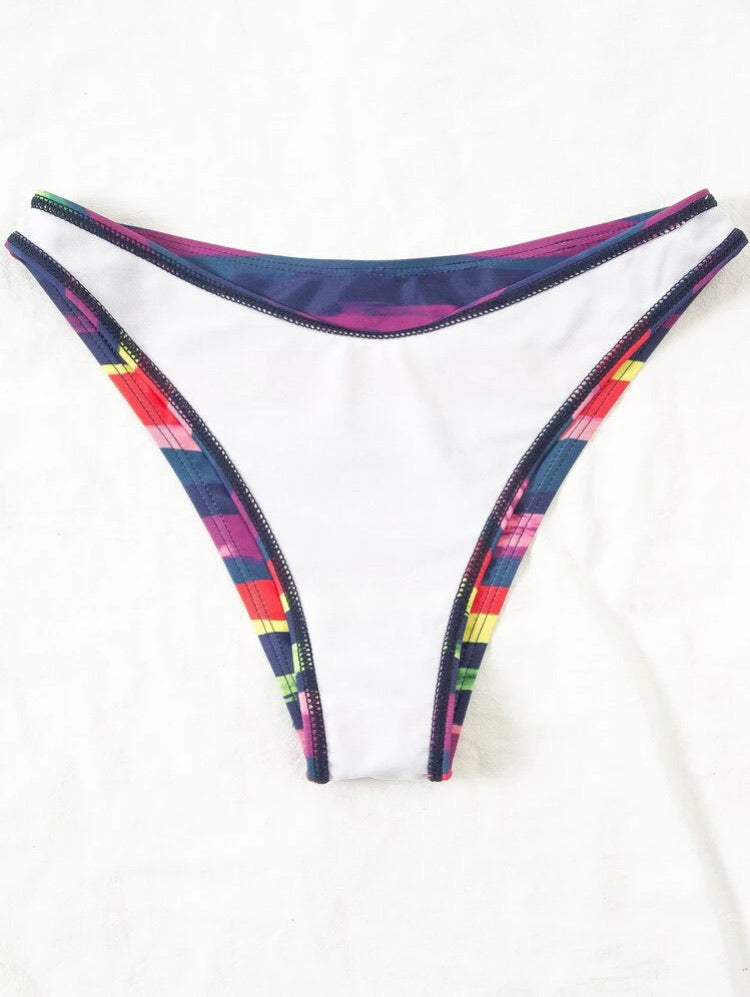 Colorful Striped Print Knot Bikini Swimsuit