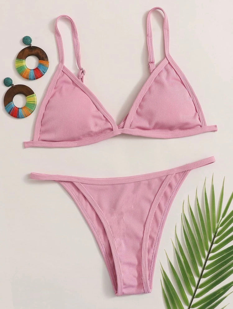 Ribbed Triangle Tanga Bikini Swimsuit