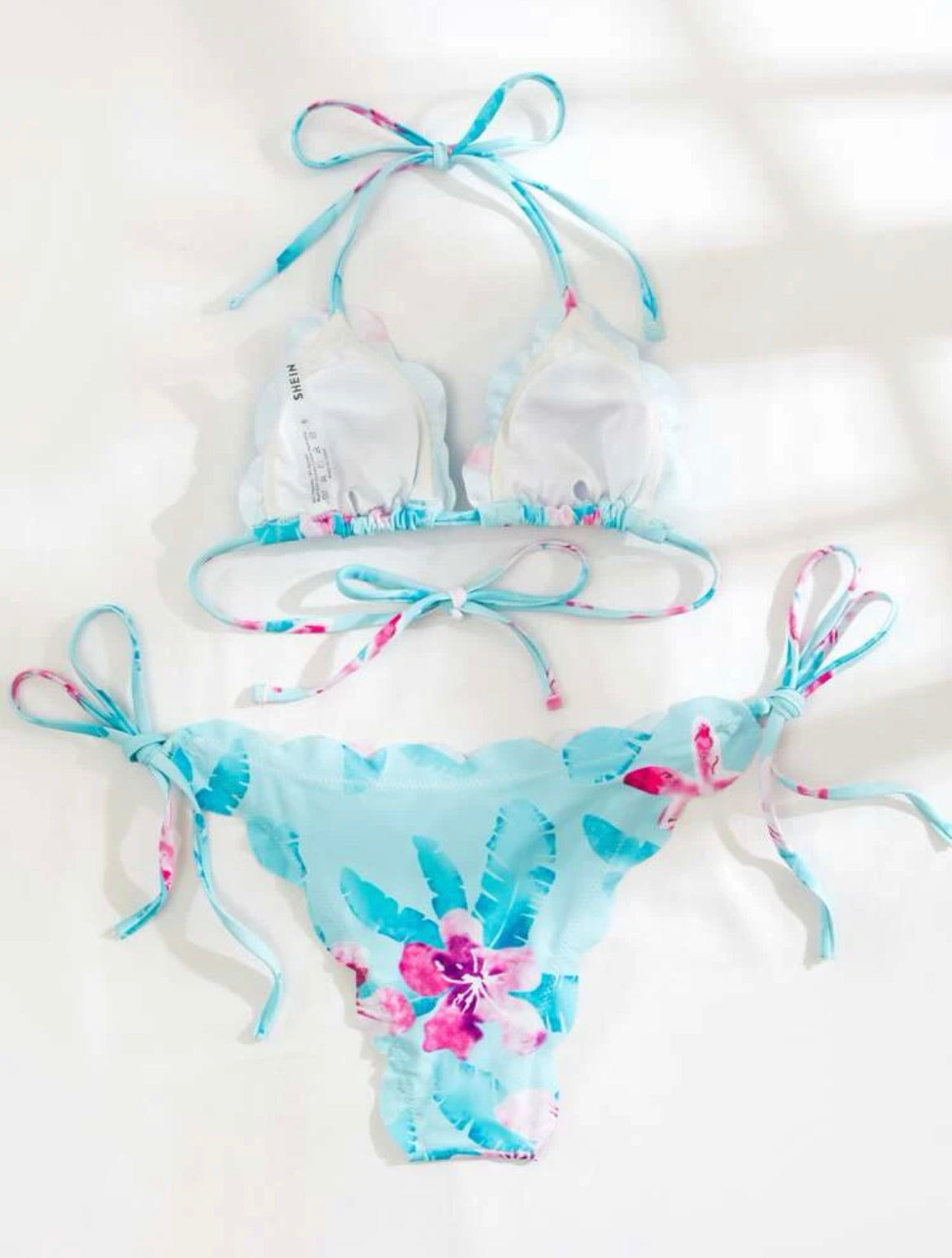 Floral Scallop Trim Micro Triangle Bikini Swimsuit