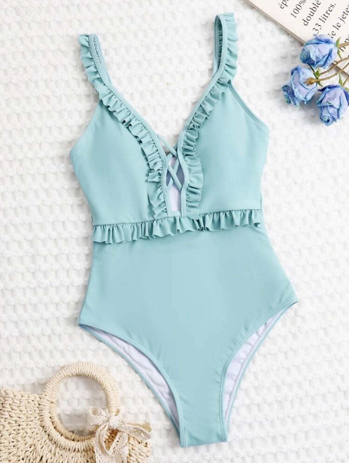 Crisscross Frill Trim One Piece Swimsuit
