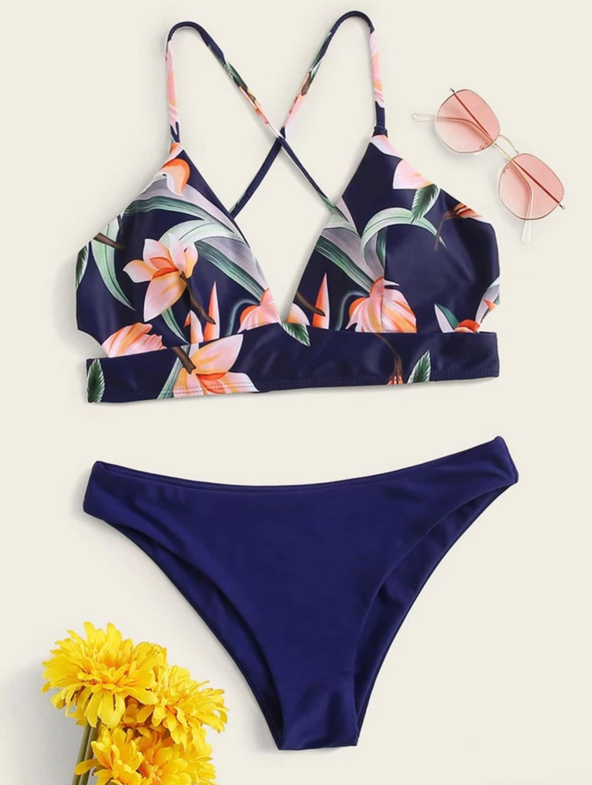 Halter Random Floral Bikini Swimsuit