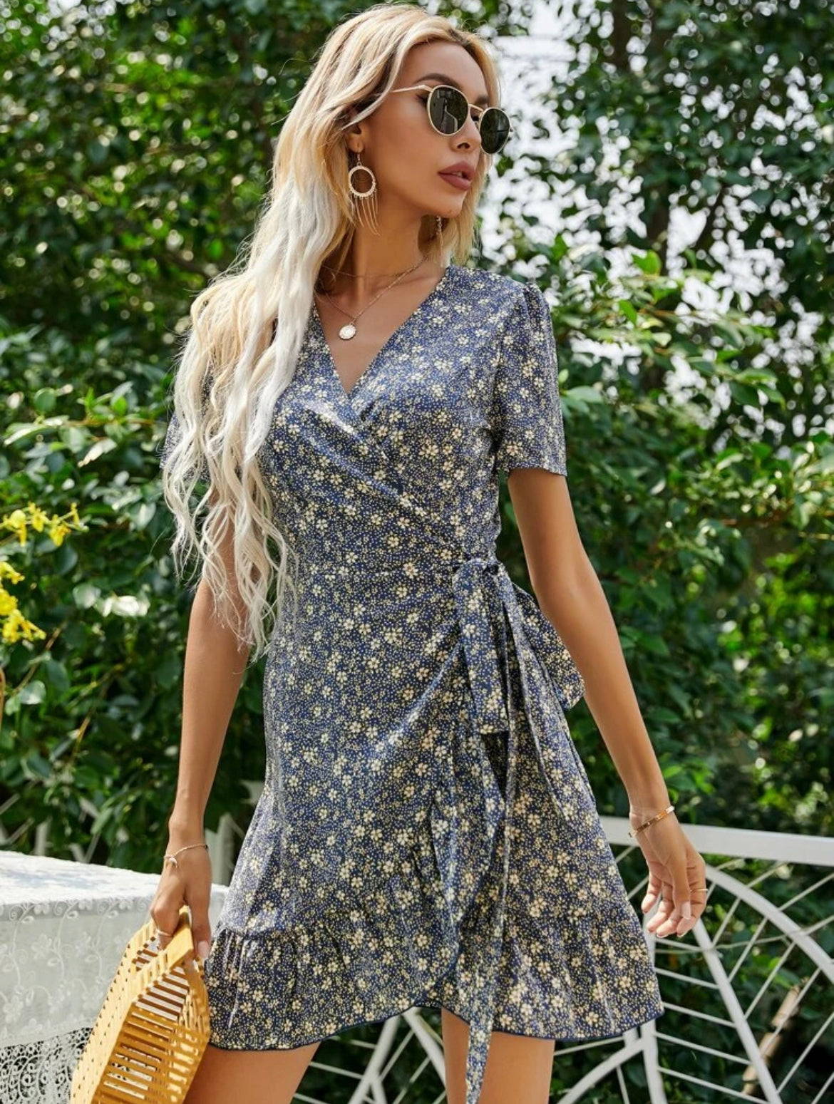 Ditsy Floral Tie Side Wrap Dress