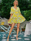 Flounce Sleeve Surplice Neck Floral Dress