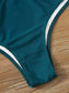 Striped Knot Front High Waisted Bikini Swimsuit