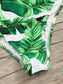 Scalloped Trim Bandeau With Random Palm Print Bikini