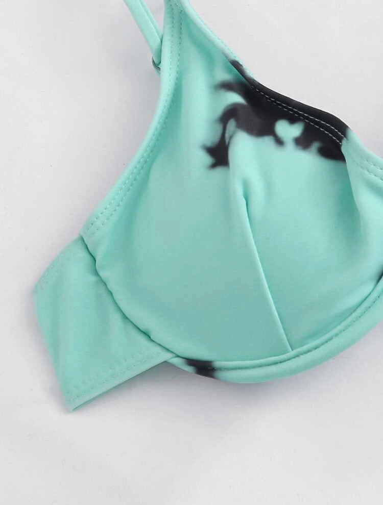 Tie Dye Underwire High Leg Bikini Swimsuit